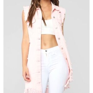 Pink Sleeveless Denim Vest